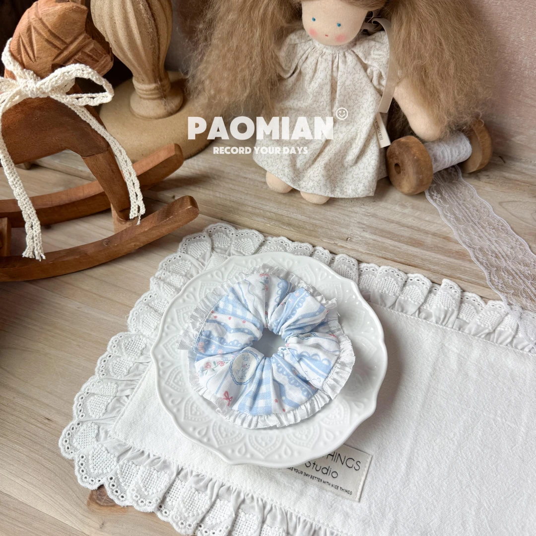 「格子条纹肠圈发圈」头饰可爱时尚儿童网红发饰皮筋秋冬少女彩色