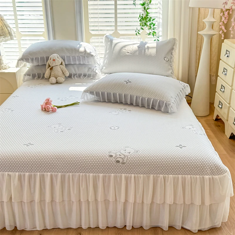 卡皮巴拉凉感软席2025小熊3D冰豆豆凉席超柔舒适床裙三件套夏凉席