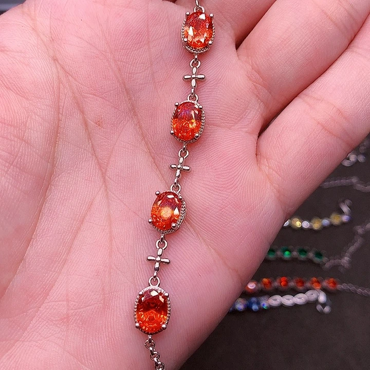 彩色蓝宝石手链银S925镶嵌