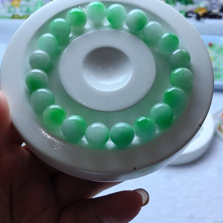 啵***茶非金属卡10绿飘花手串