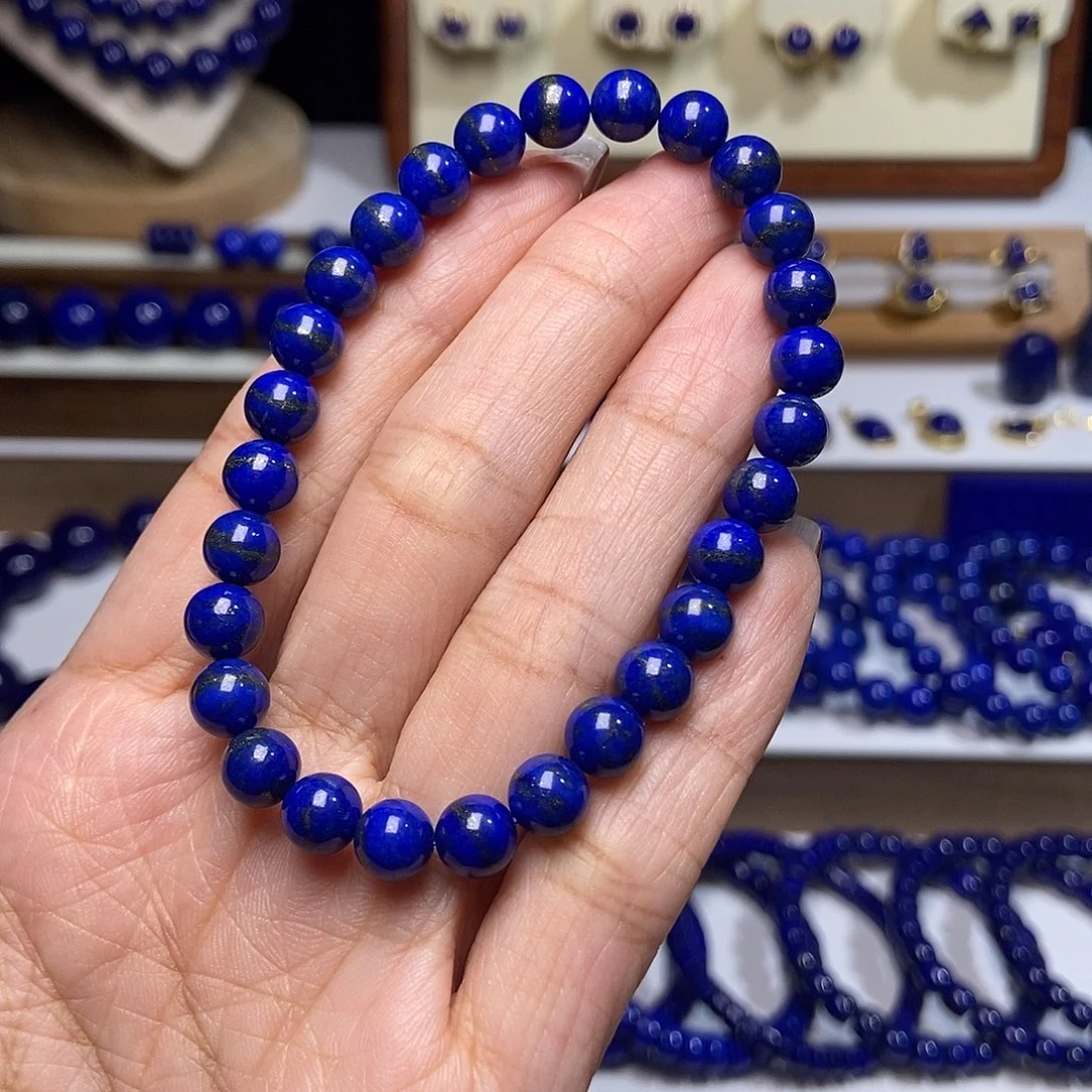 青金石未镶嵌单圈手串6.6mm金腰线手串