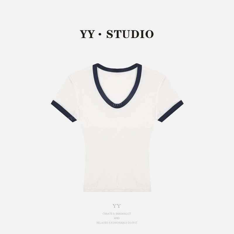【YANYAN】夏季百搭拼色V领短袖T恤YY-2948