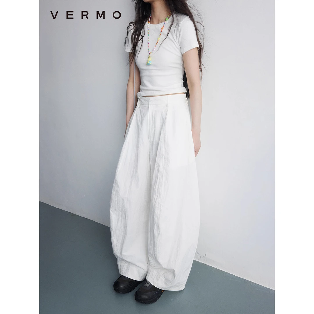 2388# VERMO 春夏的白裤 盐缩皱感尼龙棉 挺括有型立体廓形杨桃裤