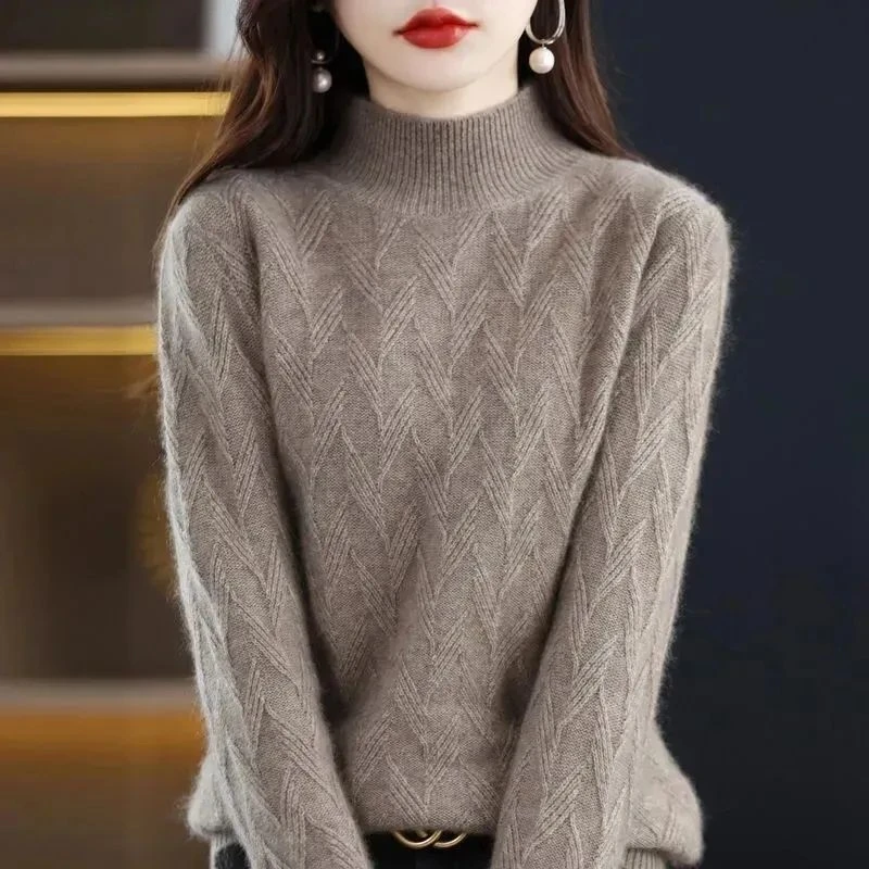 其他100%秋冬新款半高领女士针织打底衫宽松套头长袖毛衣休闲内搭