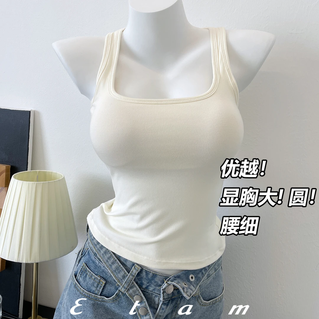 新款漫画胸外扩背心女夏修身显瘦内搭外穿小胸显大带胸垫打底上衣