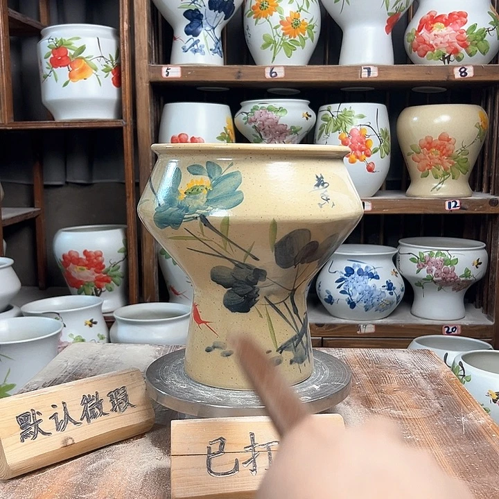摆件高脚陶泥荷花兰陶瓷