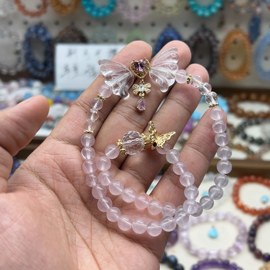 手链未镶嵌水晶粉水晶双圈diy