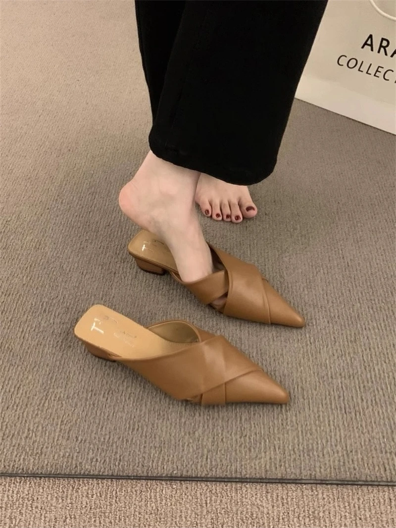 清仓处理包头半拖鞋女夏季2025新款时髦尖头穆勒鞋凉拖鞋