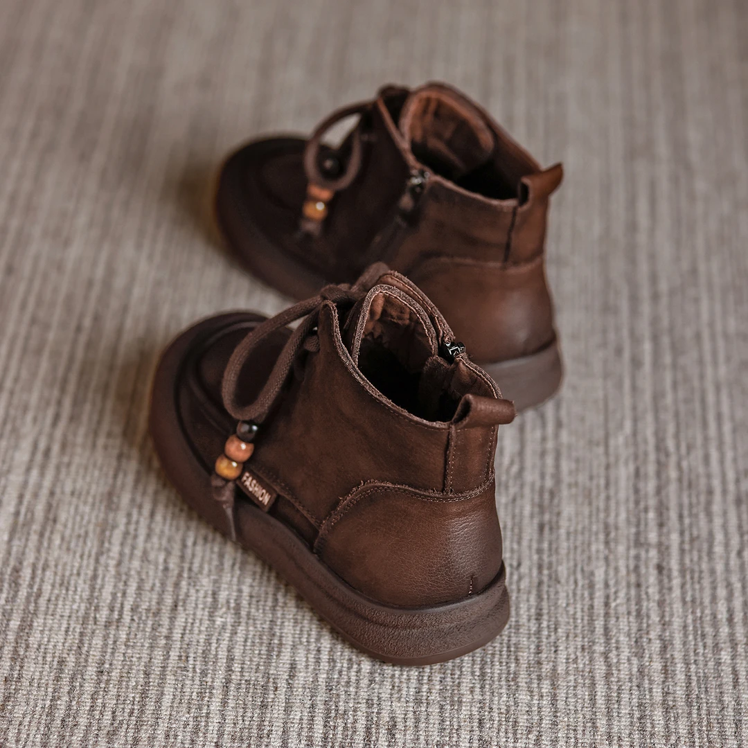 头层牛皮复古马丁靴女英伦风系带厚底短靴2025秋冬新款百搭机车靴