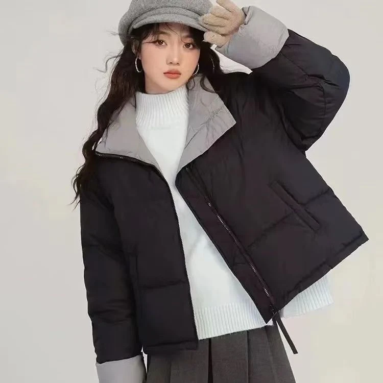 格子清江羽绒棉服女冬季新款宽松立领韩版时尚加厚棉衣面包服外套