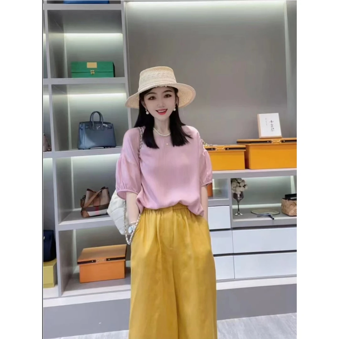 《CHUN》珍珠缎泡泡袖桑蚕丝上衣