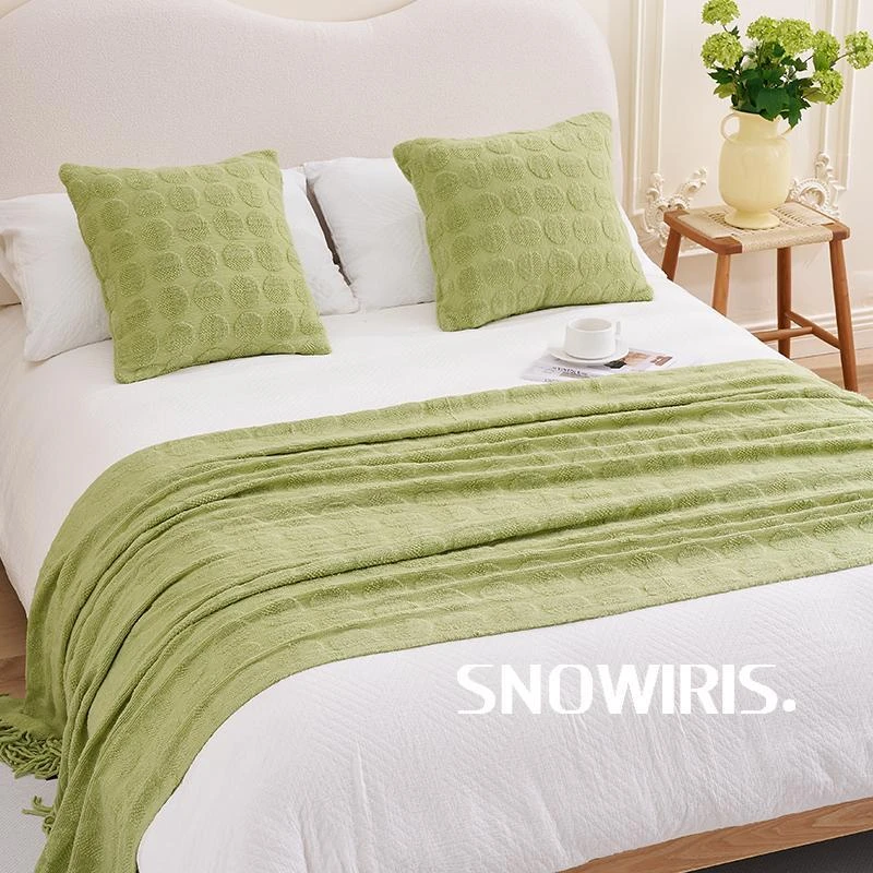 纯色针织床尾巾割绒工艺民宿样板间装饰毯子床上搭巾北欧ins床旗