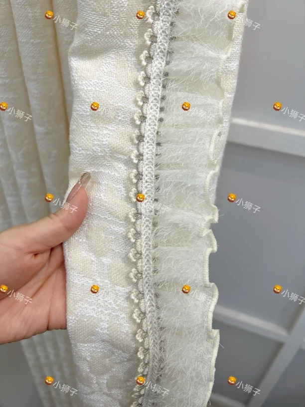 窗帘花边法式浪漫窗帘立边侧拼蕾丝木耳边轻奢卧室客厅