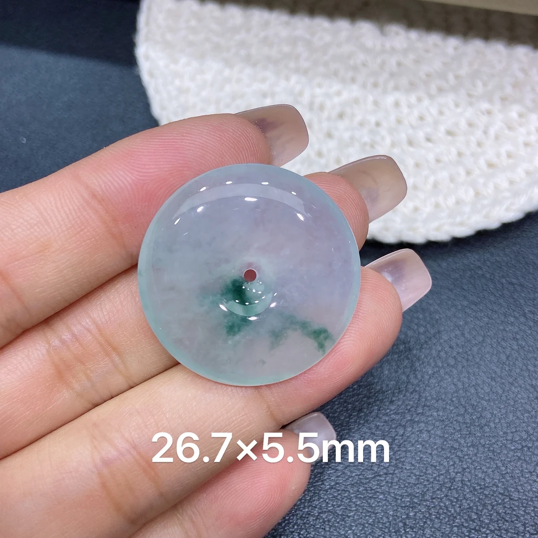 缅甸天然A货翡翠 老坑冰种灵动飘花平安扣吊坠 玉质细腻 k102