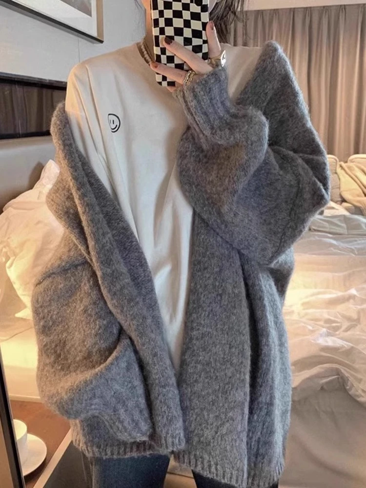 春季小个子宽松长袖针织开衫毛衣女新款春秋季慵懒风外穿外套上衣