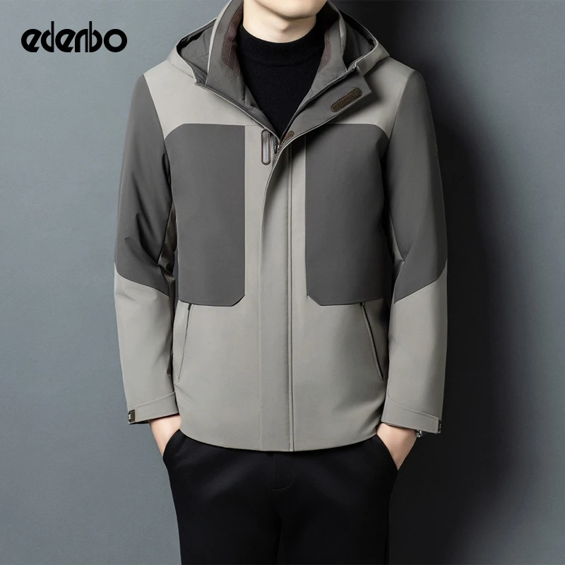 【商场同款】爱登堡男装羽绒服中长款冬季连帽加绒保暖鹅绒男士外套