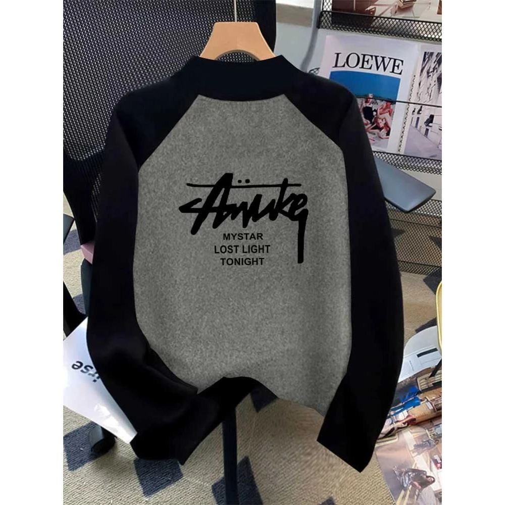 白色德绒半高领拼色T恤衫女小香风撞色别致黑灰打底衫女上衣时尚