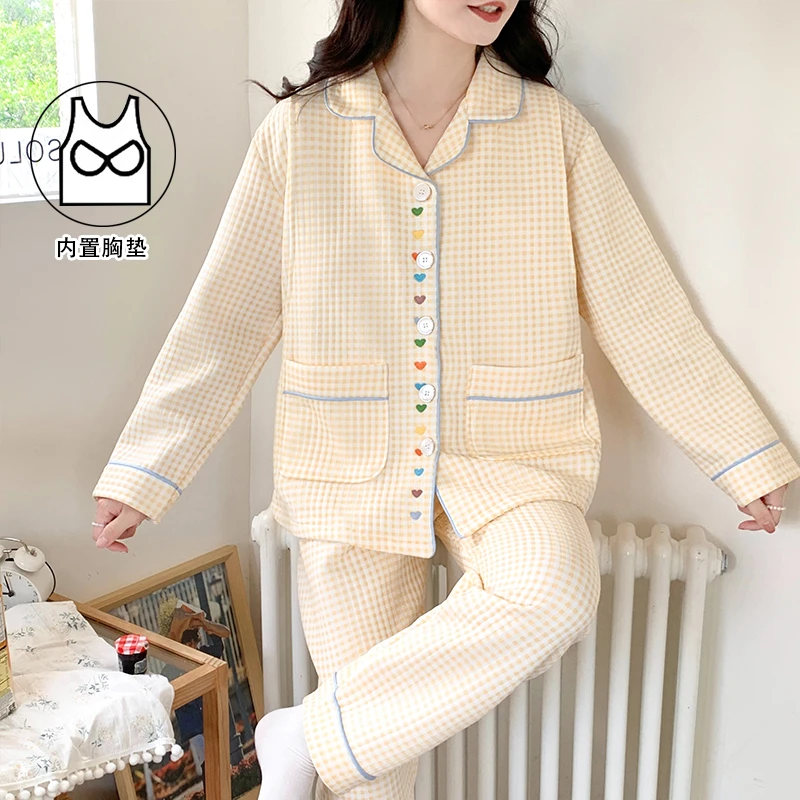 【秋冬-空气棉】月子服秋季产后纯棉夹层睡衣女哺乳喂奶孕妇家居服