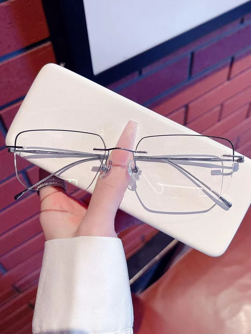 私人定制无框钻石切边男女款商务纯钛可配度数变色防蓝光防雾眼镜