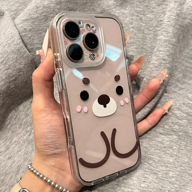 雅天立卡通小熊表情适用iPhone16苹果15女手机壳华为vivo小米oppo