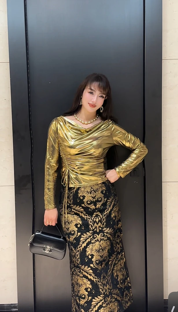 MayRan提花面料包臀高腰复古半身裙