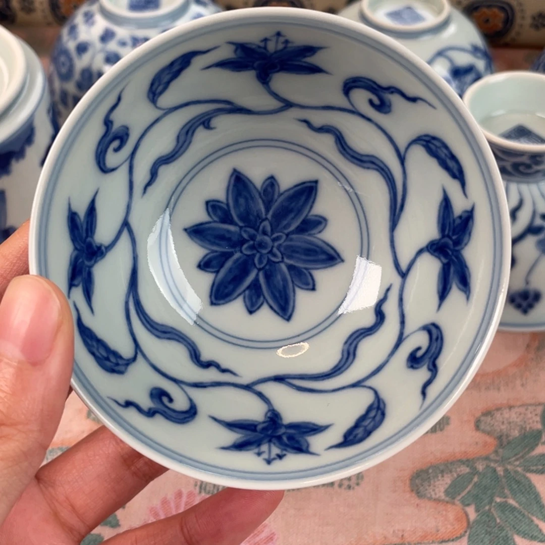 陶摆件源明青忆萱草花宫碗