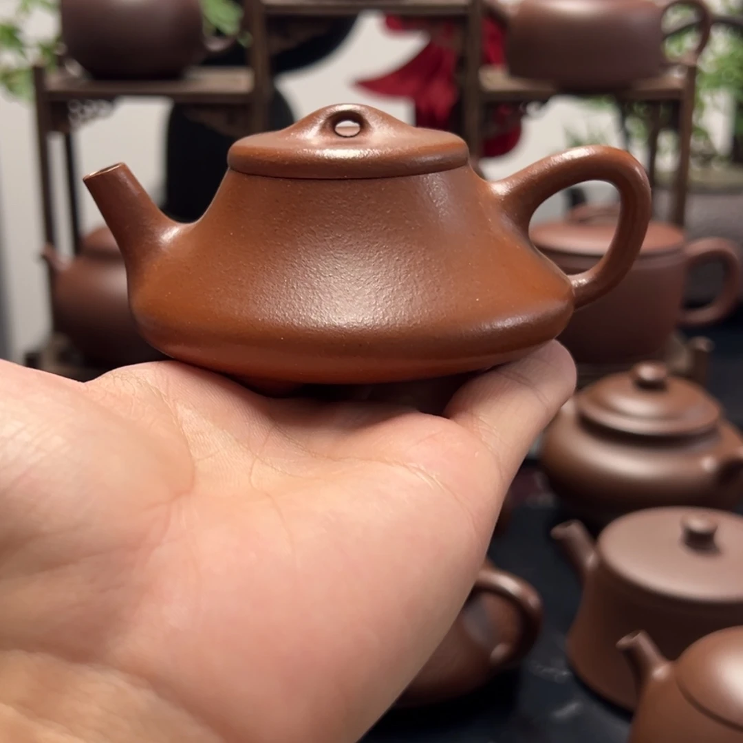 紫砂茶壶精工半手红降坡曲瓢140cc