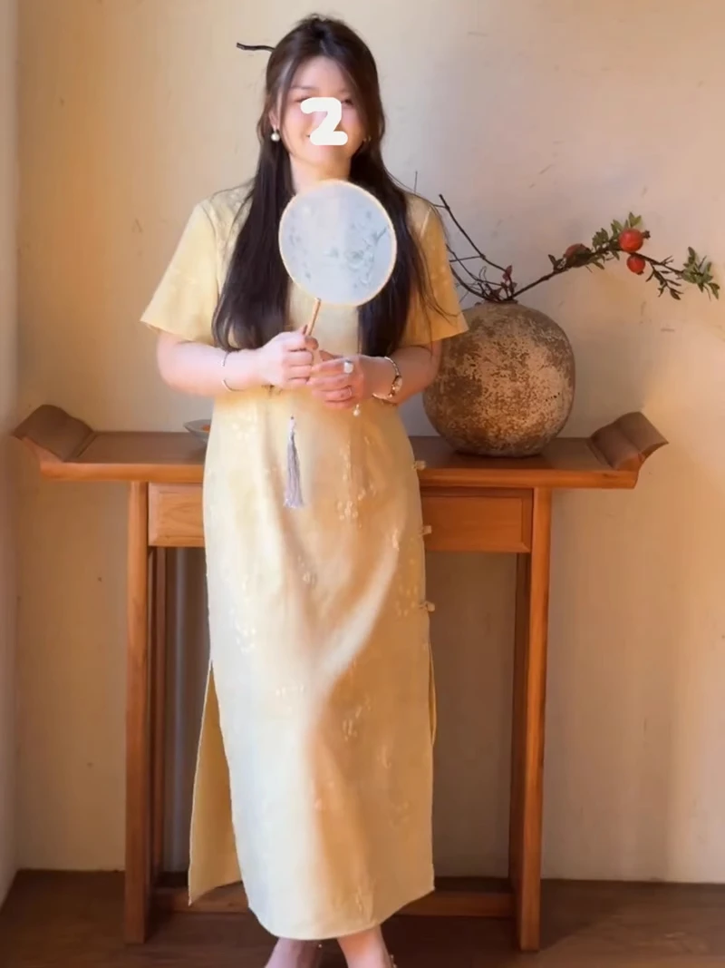 微胖大码女装夏季新中式优雅气质提花连衣裙设计感显瘦中国风旗袍