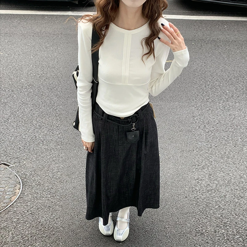 1CoMo 新款秋季百搭时尚韩版设计显瘦日常通勤舒适高腰半身裙8275