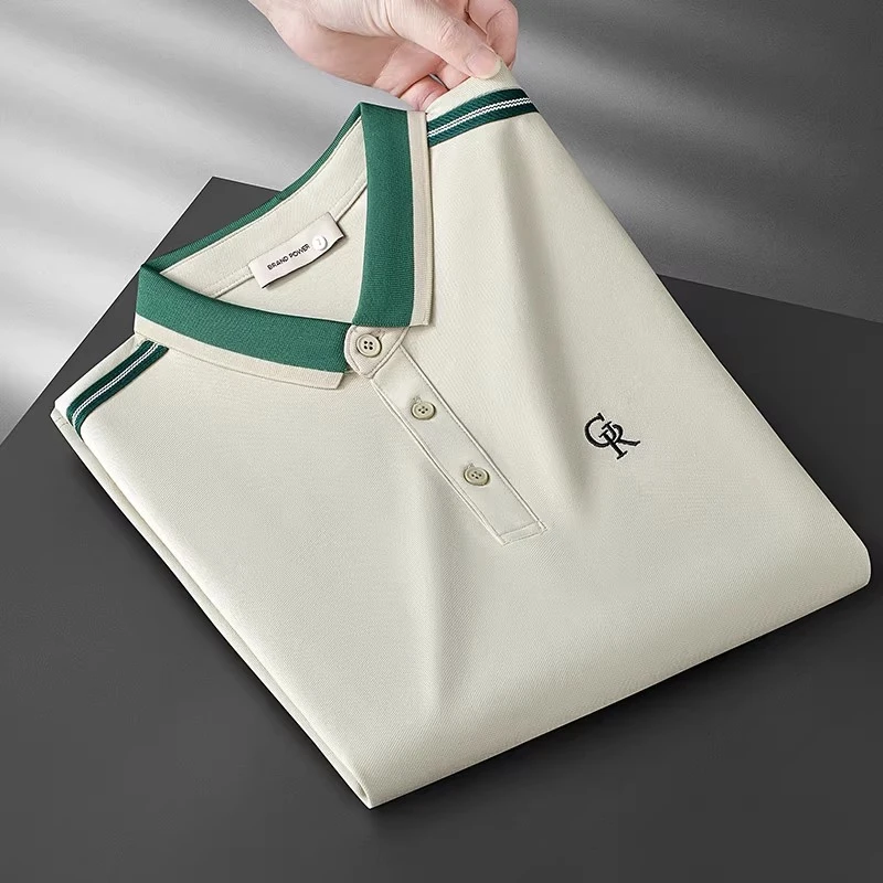 POLO衫短袖男2025夏季新款休闲修身刺绣拼色冰丝薄款翻领t恤男士
