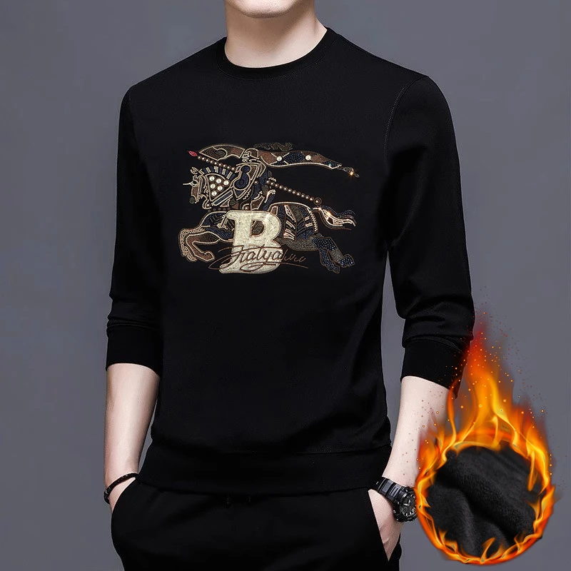 2025轻奢印花男士卫衣高端加厚长袖字母加绒潮流时尚百搭休闲男装