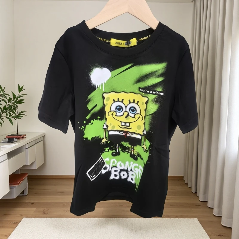 海绵宝宝印花联名款T恤大童上衣夏季儿童男女童时尚百搭限量款