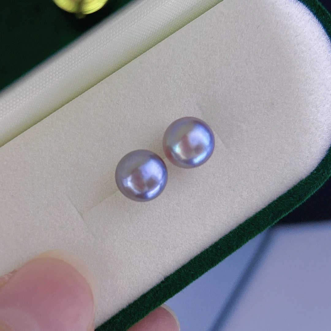 7-8mm淡水无核珍珠胖圆耳钉S925银多样性发货