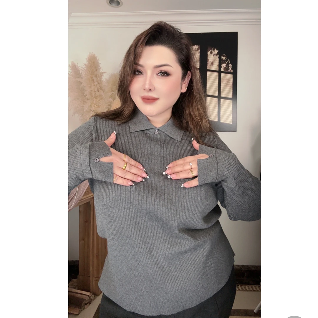 817Polo领纽扣设计感长袖针织衫显瘦减龄百搭通勤上衣女