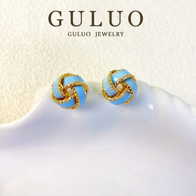 合金耳饰 蓝色同心结简约日常百搭设计感耳钉小众百搭高级感耳饰