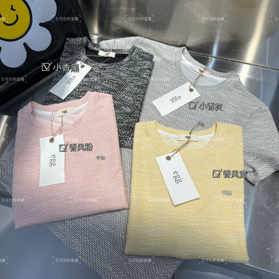 【蛋壳小香风】夏季复古百搭小众简约小香风短袖宽松时尚休闲圆领