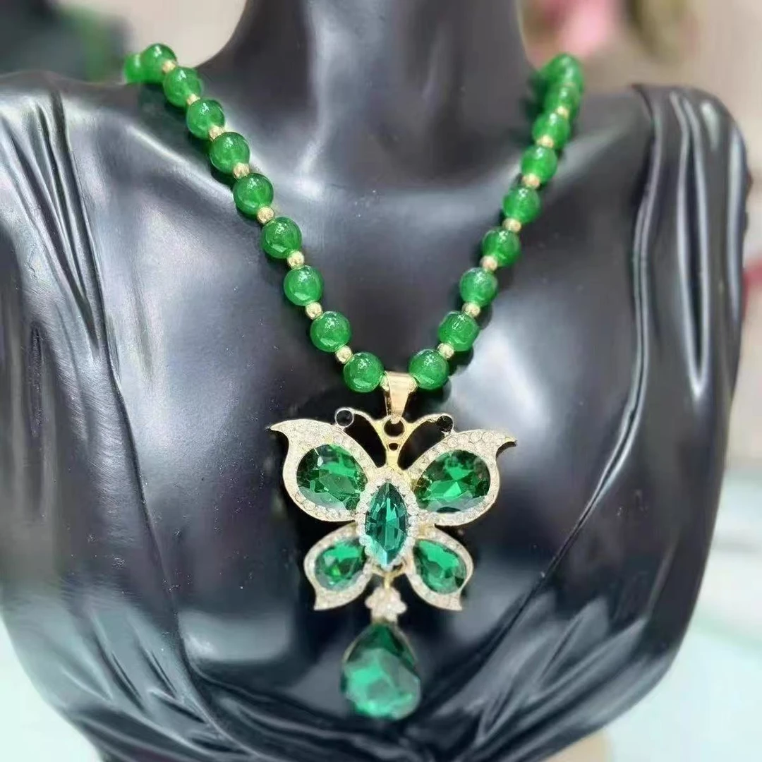 铜合金玻璃项链 铜合金 玻璃 R612 翠蝶轻舞时尚女士项链