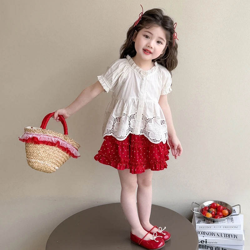 女童套装洋气甜美儿童娃娃衫波点裙裤两件套女孩宝宝夏装2025新款