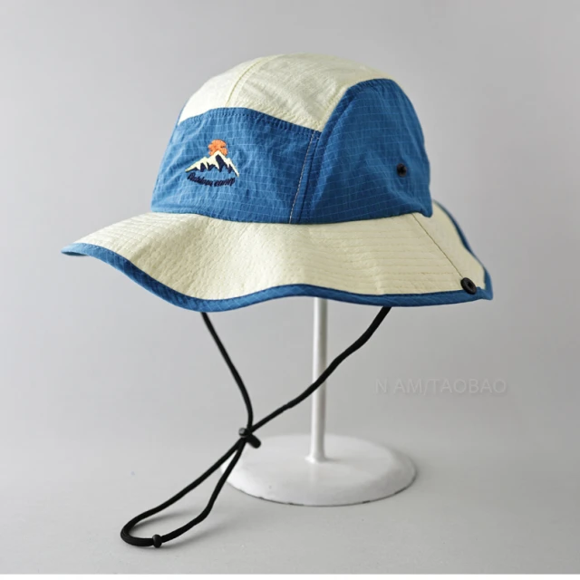 夏季新款格子拼色速干渔夫帽男女款透气休闲百搭徒步登山露营遮阳