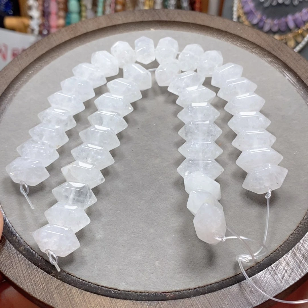 玛瑙/玉髓合金珠宝半成品天然白水晶双尖20颗