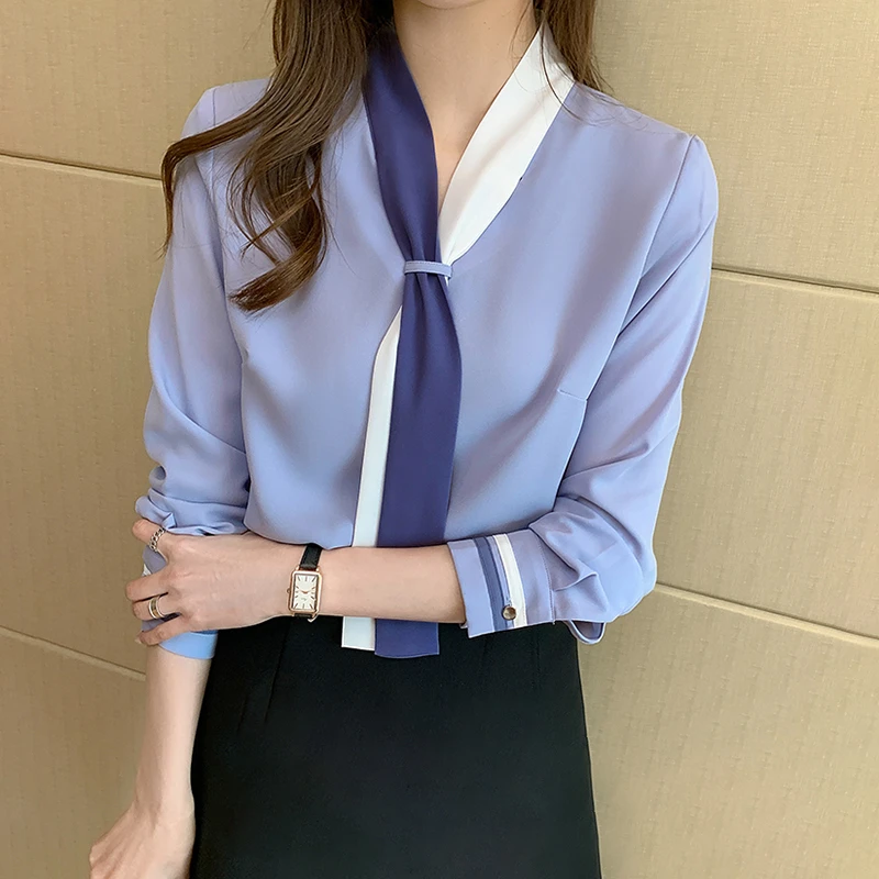 高级感通勤雪纺衫v领飘带衬衫2025春秋新款设计感轻熟风女装上衣