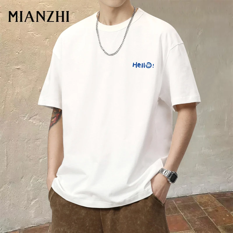 棉致潮牌水洗做旧简约短袖男夏季小众设计感美式纯棉t恤宽松半袖