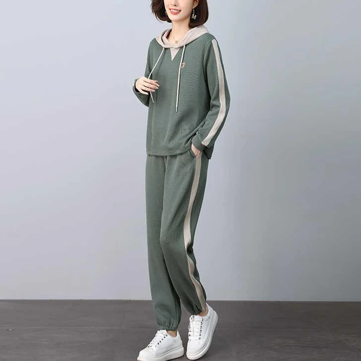 秋装女款厚T恤连帽休闲运动套装春秋2025新款秋季穿搭两件套