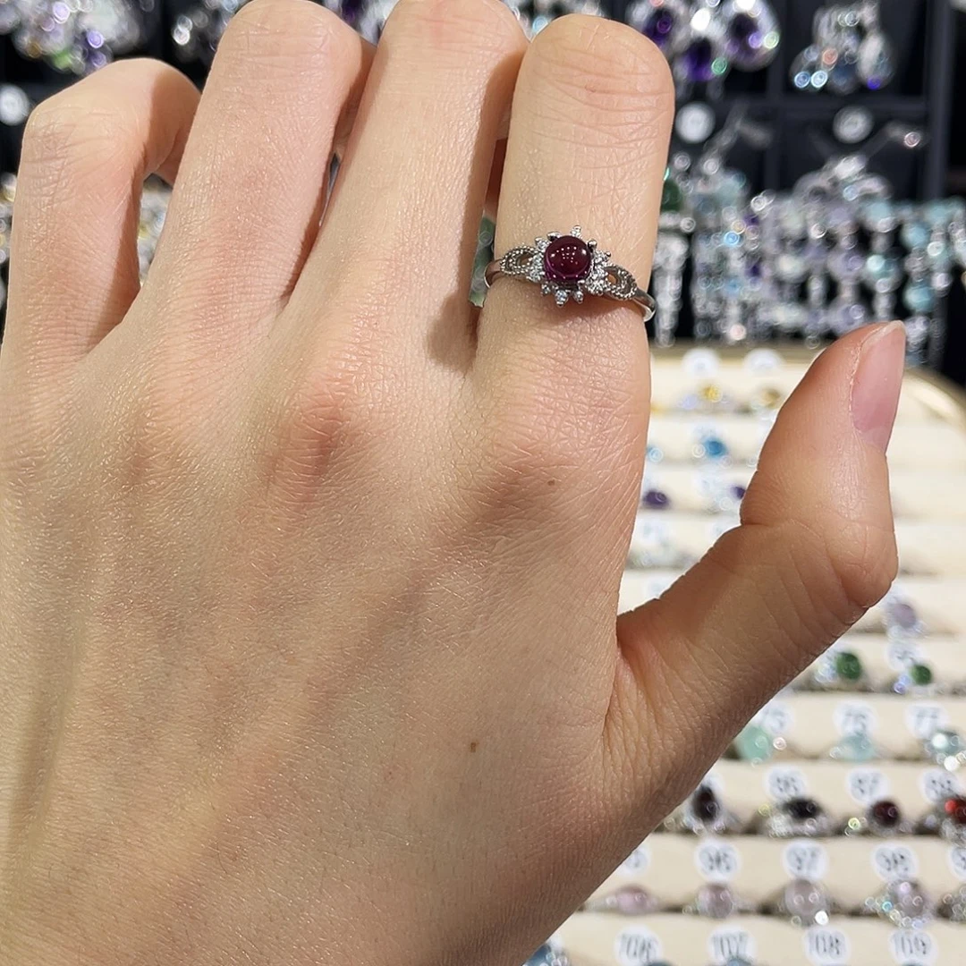 石榴石（紫牙乌）银S925镶嵌戒指戒指