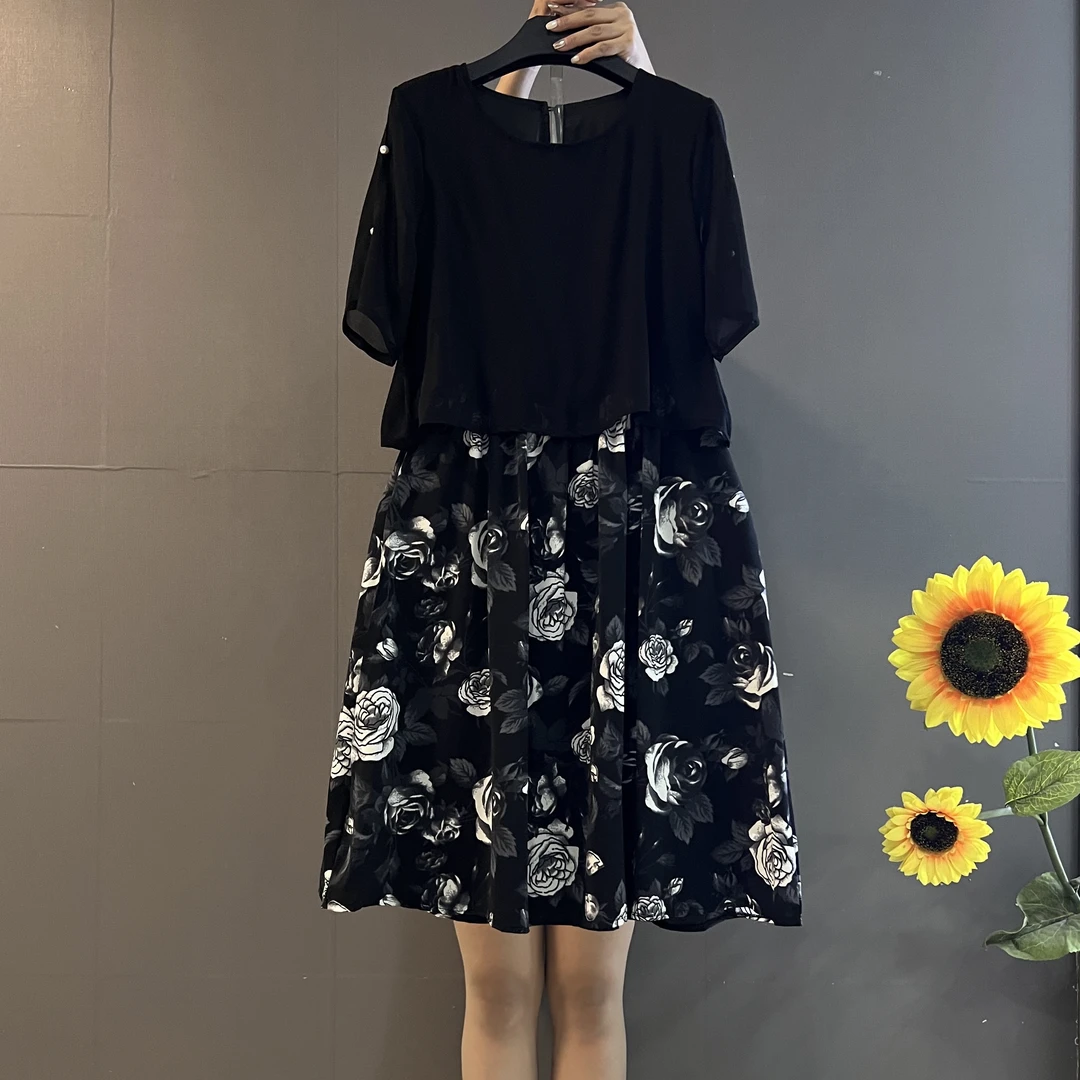 假两件拼接连衣裙显瘦遮肉气质碎花中长款洋气裙子