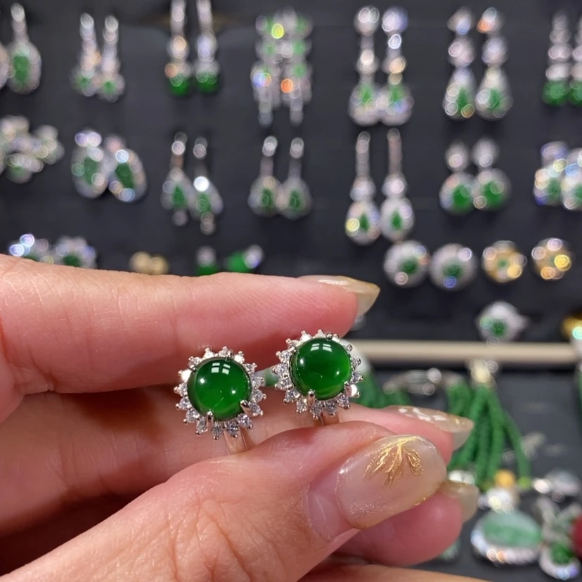 【闪购商品】翡翠耳饰银S925镀金镶嵌