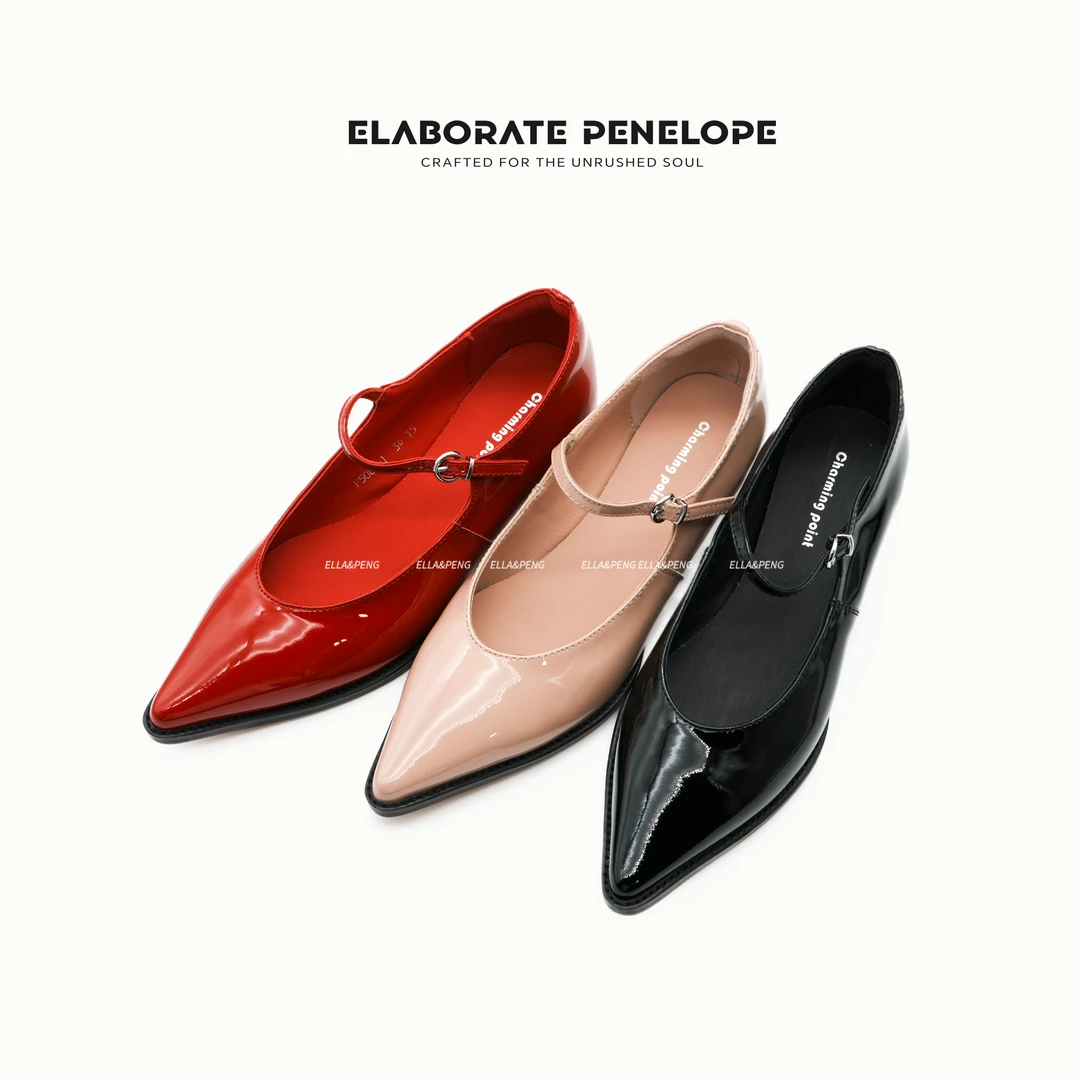 E/P‘STUDIO-3.5cm时尚细跟尖头单鞋漆皮气质一字带轻职风