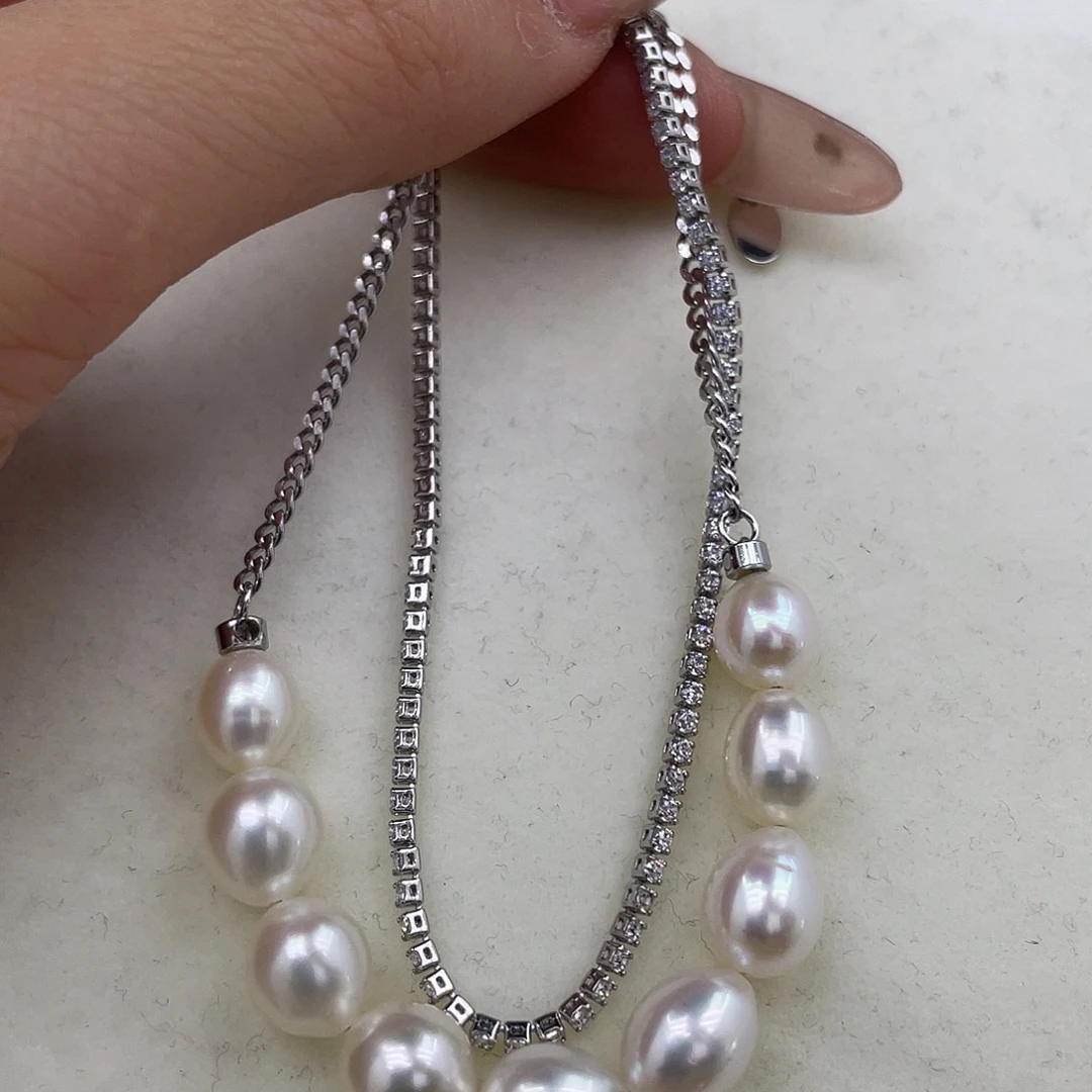 银S925镶嵌淡水珍珠手链