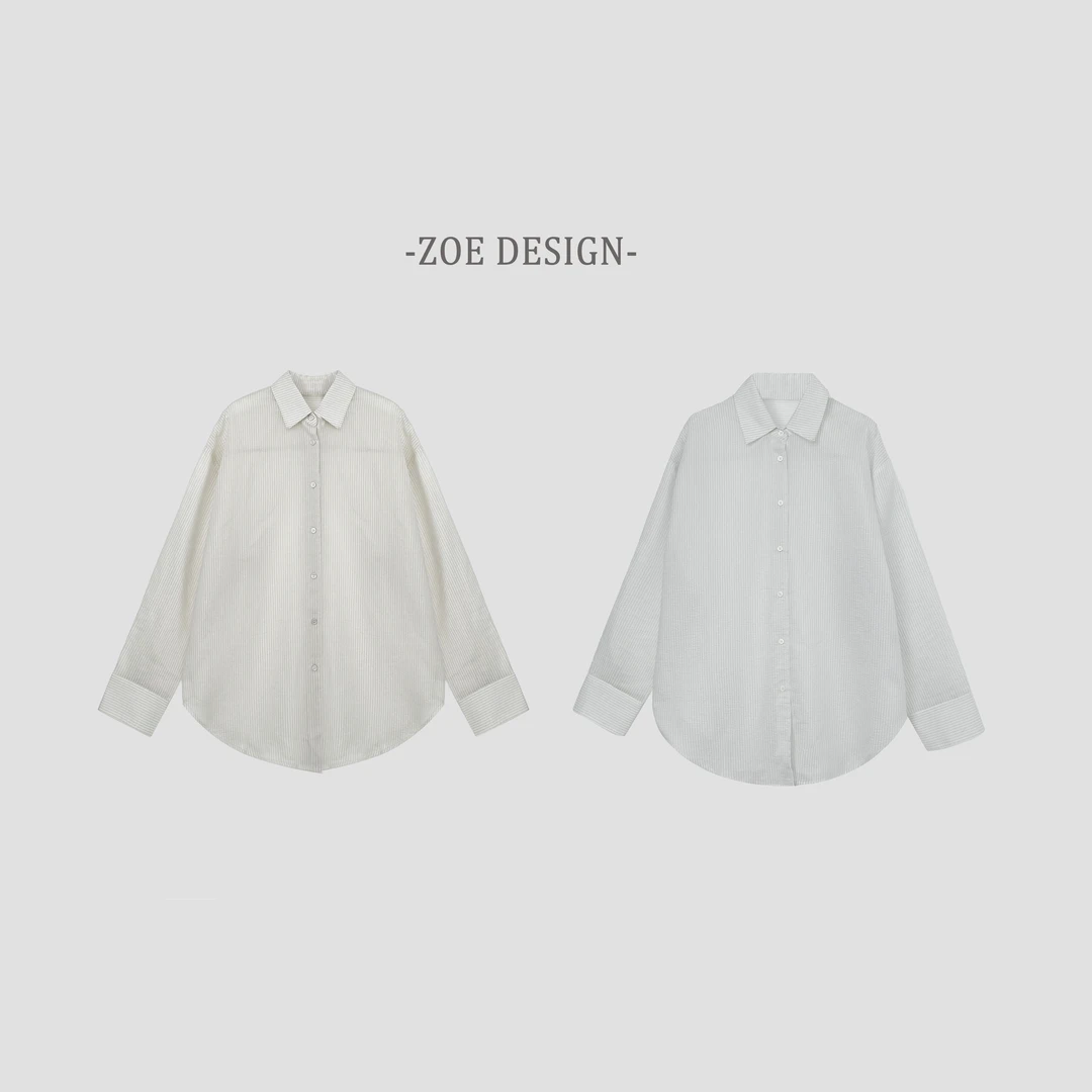 Zoe studio 竖条纹肌理感防晒衬衫夏季薄款长袖上衣