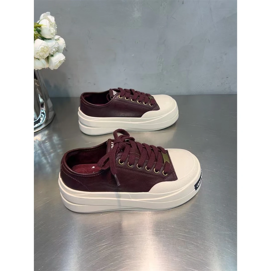 2024秋新款圆头系带厚底增高休闲板鞋百搭运动面包鞋做旧G8-23058